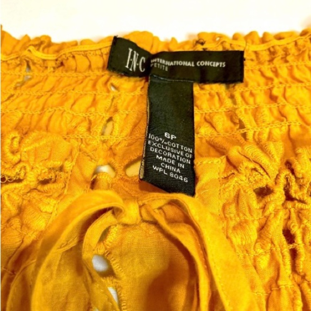 International Concepts Mustard Long Sleeve Eyelet Cutout Blouse - Size 6P - Picture 5 of 6